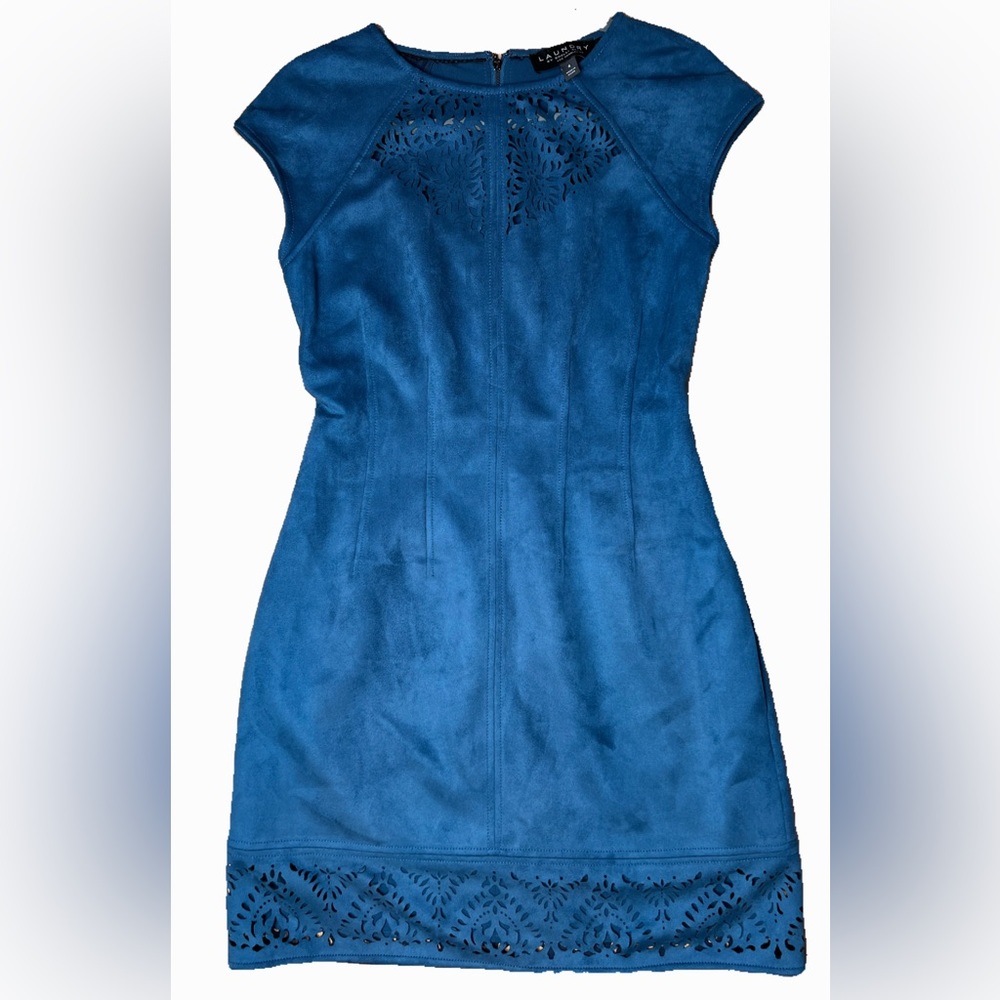 Laundry by Sheila Segal Faux Suede Blue Dress, Size 4